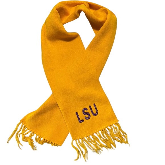 LSU Embroidered Scarf Unisex Gold with Purple LSU Stiching Warm Fringe Tigers - Picture 1 of 10